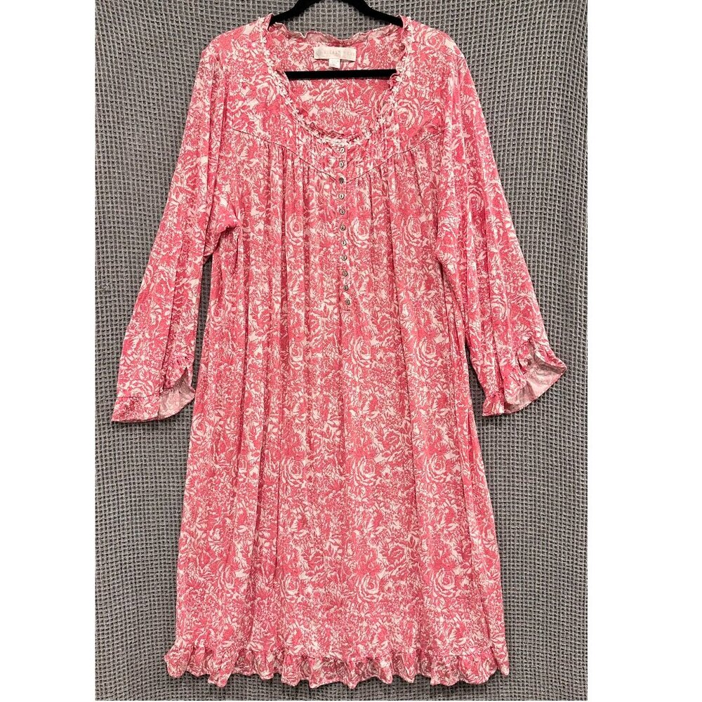 Eileen West Floral Button Front Pajama Gown Size XL Cottagecore Ruffle Ballet